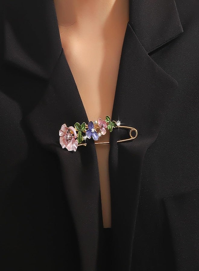 IS4U Crystal Flower Brooch Sweater Shawl Brooch Collar Safety Pin Stylish Chic Multi-colored Tulip Flower Pin Rhinestone Enamel Broochs Wedding Party Accessories Jewelry for Women (Pink) - Image 3